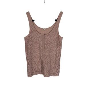 J. Crew Women SZ S Pink Lace Overlay Henley Button Front Scoop Neck Tank Top
